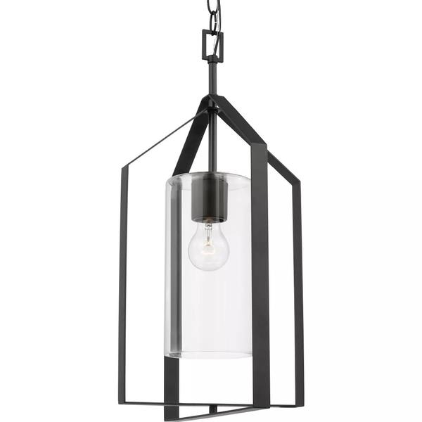 1 Light Matte Black Clear Glass Shade Pendant Light Fixture