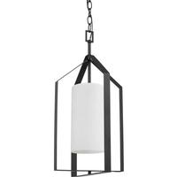 Progress Lighting 1 Light Matte Black Etched White Glass Shade Pendant Light Fixture