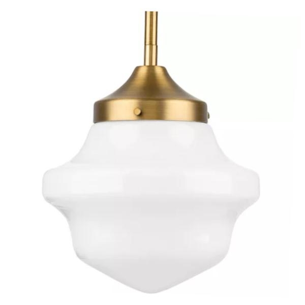 1 Light Vintage Brass White Opal Glass Shade Mini Pendant Light Fixture