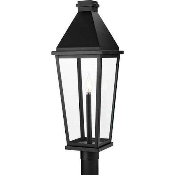 1 Lamp Black Clear Glass Panel Outdoor Post Top Lantern Light Fixture