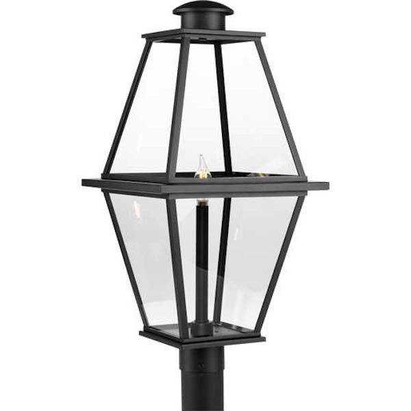 1 Lamp Black Clear Glass Panel Outdoor Post Top Lantern Light Fixture