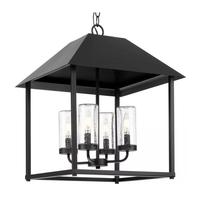 Progress Lighting 4 Light Black with Clear Seeded Glass Hanging Light Fixture