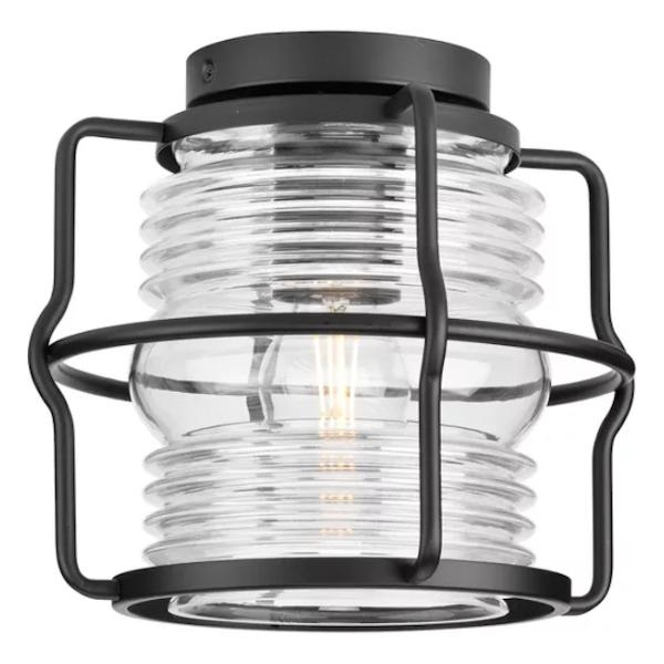 1 Light Matte Black with Clear Glass Cylindrical Flush Mount Light Fixture