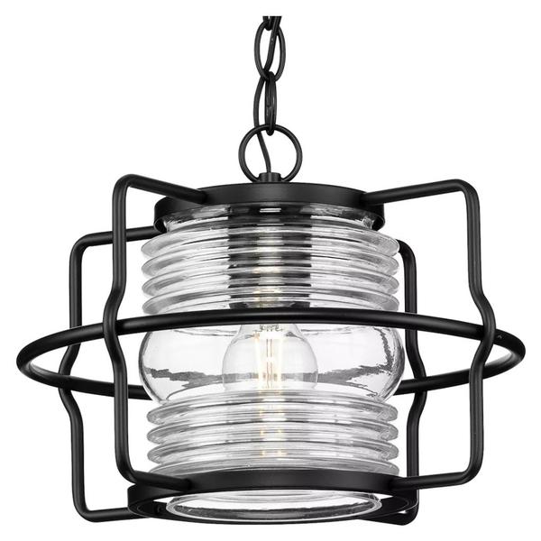 1 Light Matte Black with Clear Glass Cylindrical Hanging Light Fixture