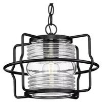 Progress Lighting 1 Light Matte Black with Clear Glass Cylindrical Hanging Light Fixture