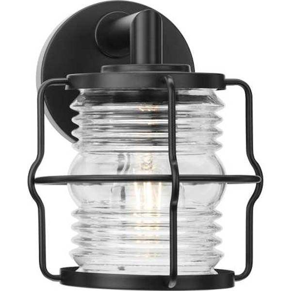1 Light Black with Clear Glass Shade Keegan Collection Wall Light Fixture