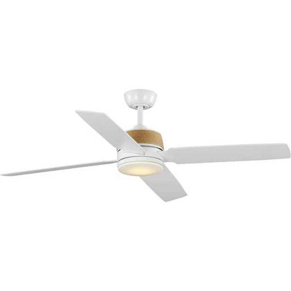 56" White 4 Matte White/Natural Cherry Blade Indoor LED Ceiling Fan