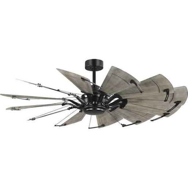 60" Matte Black 12 Distressed Charcoal Blade Remote Control Windmill Ceiling Fan