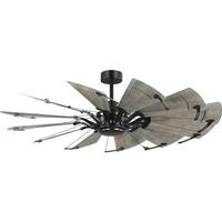 Progress Lighting 60" Matte Black 12 Distressed Charcoal Blade Remote Control Windmill Ceiling Fan