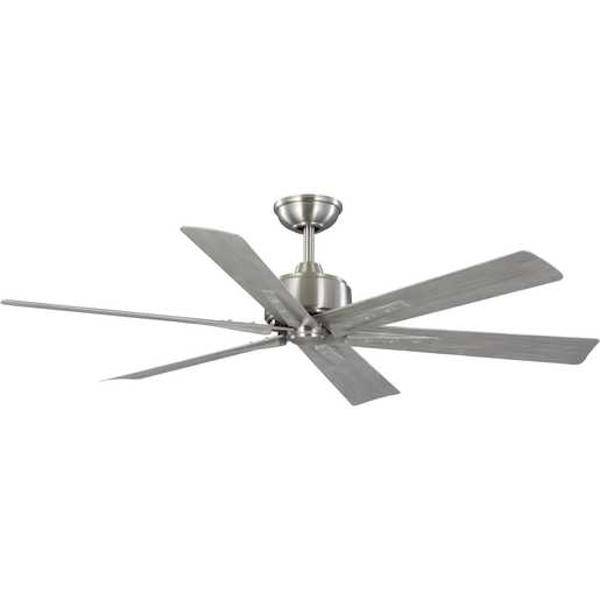 56" Brushed Nickel 6 Grey Weathered Wood Blade Ceiling Fan