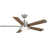 Progress Lighting 52" Brushed Nickel 5 Silver/Chestnut Blade CCT Selectable Remote Control LED Ceiling Fan