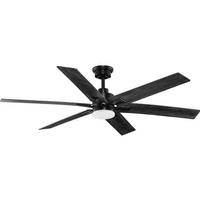 Progress Lighting 60" Matte Black 6 Blade CCT Selectable Remote Control Indoor/Outdoor LED Ceiling Fan