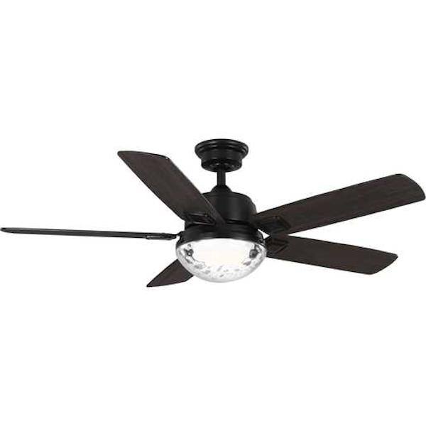 52" Matte Black 5 Matte Black/Toasted Oak Blade CCT Selectable Remote Control LED Ceiling Fan