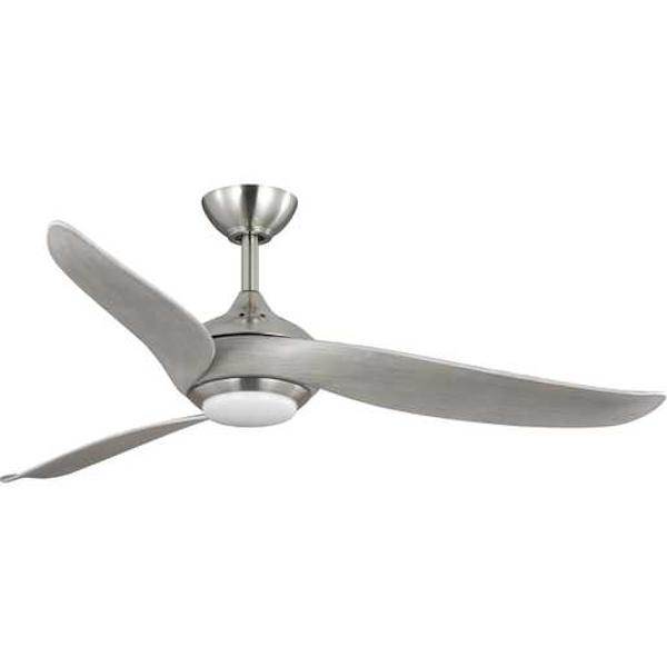 52" Brushed Nickel 3 Grey Weathered Wood Blade LED Ceiling Fan