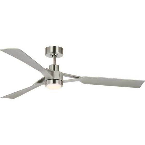 60" Brushed Nickel 3 Silver Blade Remote Control LED Ceiling Fan