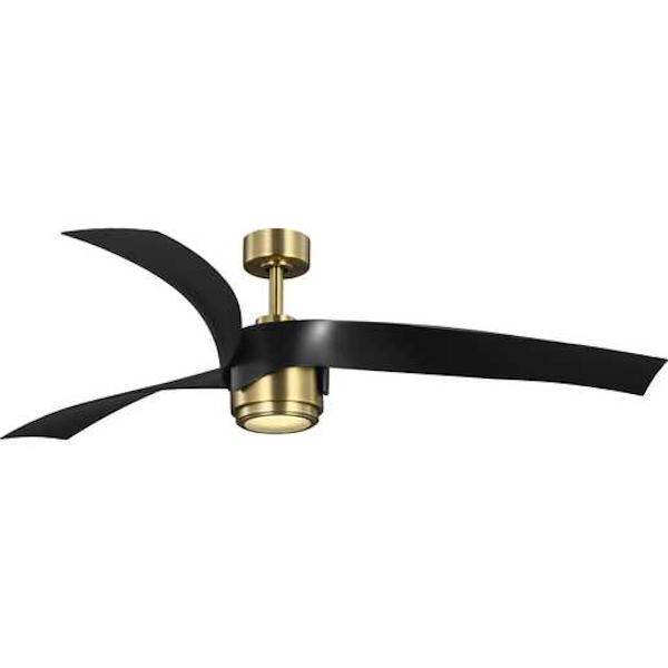 60" Vintage Brass 3 Black Blade Remote Control LED Ceiling Fan