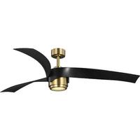 Progress Lighting 60" Vintage Brass 3 Black Blade Remote Control LED Ceiling Fan