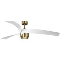 Progress Lighting 60" Vintage Brass 3 White Blade Remote Control LED Ceiling Fan