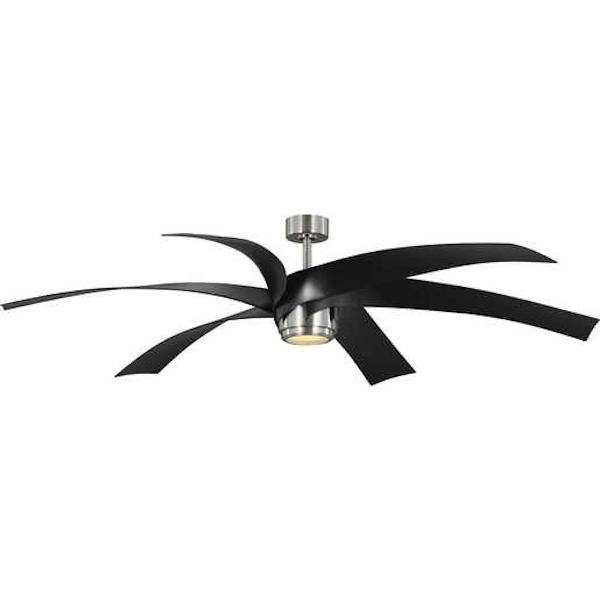 72" Brushed Nickel 6 Black Blade Remote Control LED Ceiling Fan