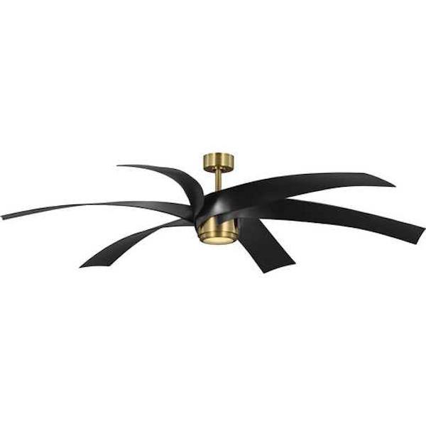 72" Vintage Brass 6 Black Blade Remote Control LED Ceiling Fan