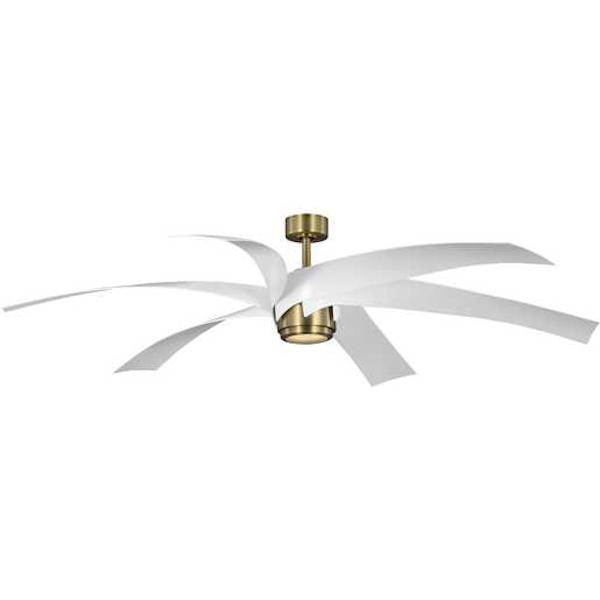 72" Vintage Brass 6 White Blade Remote Control LED Ceiling Fan