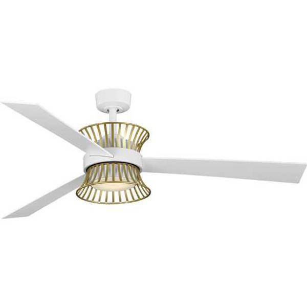 55" White 3 Blade Brushed Gold Accent Indoor Remote Control LED Ceiling Fan