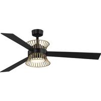 Progress Lighting 55" Matte Black 3 Blade Rattan Accent Indoor Remote Control LED Ceiling Fan