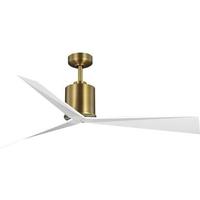 Progress Lighting 60" Vintage Brass 3 White Blade Remote Control Ceiling Fan