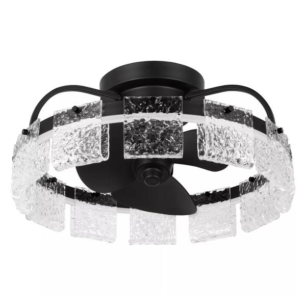 20" Matte Black 3 Silver Blade Artisanal Pressed Glass Oscillating Remote Control LED Ceiling Fan