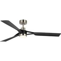 Progress Lighting 60" Brushed Nickel 3 Matte Black Blade Remote Control LED Ceiling Fan