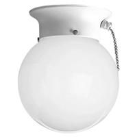 Progress Lighting 1 Light White Glass Globe Pull Chain Switch Flush Mount Ceiling Light Fixture