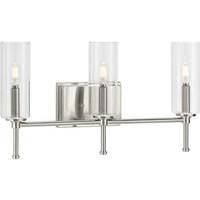 View 3 Light 120 volt Brushed Nickel Vanity Clear Glass Light Fixture