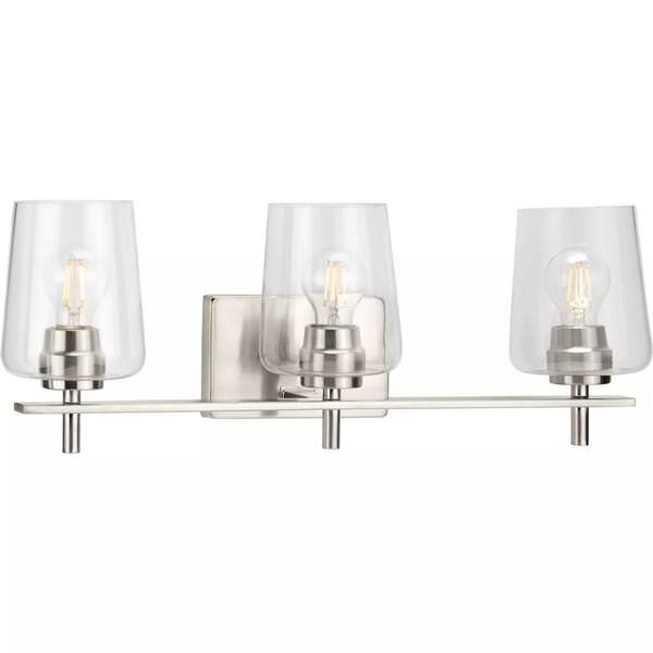 3 Light 120 volt Brushed Nickel Vanity Clear Glass Light Fixture