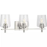 View 3 Light 120 volt Brushed Nickel Vanity Clear Glass Light Fixture