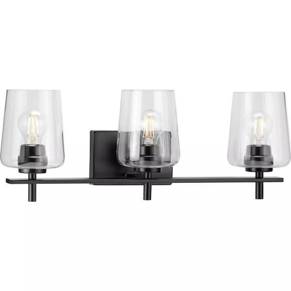 3 Light 120 volt Matte Black Vanity Clear Glass Light Fixture