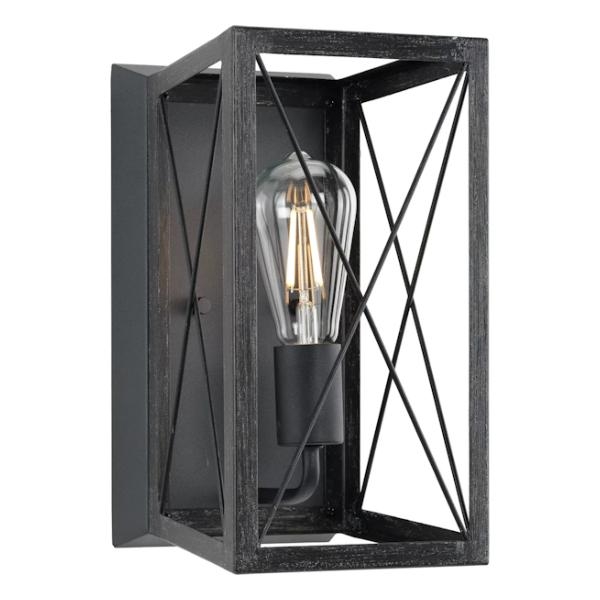 1 Light Textured Black/Black Oak Accents Sconce Light Fixture