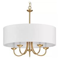 Progress Lighting 5 Light Brushed Bronze White Textured Linen Shade Chandelier Light Fixture