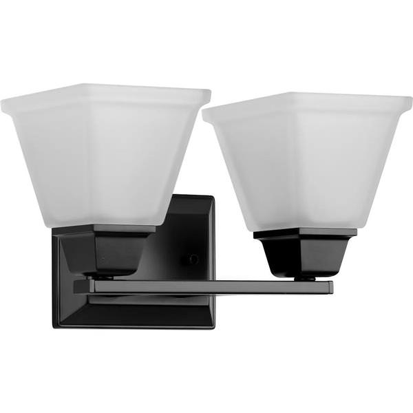 2 Light 120 volt Matte Black Vanity Etched Glass Light Fixture
