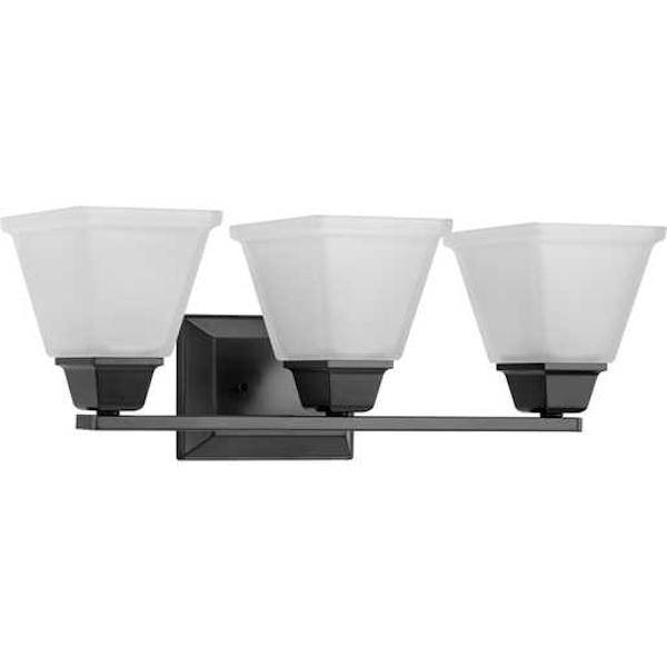 3 Light 120 volt Matte Black Vanity Etched Glass Light Fixture