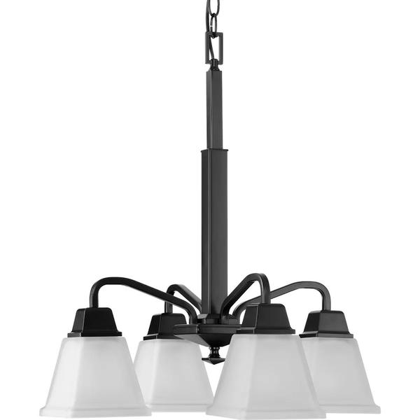 4 Light Matte Black Etched Opal Glass Shade Chandelier Light Fixture