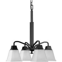 Progress Lighting 4 Light Matte Black Etched Opal Glass Shade Chandelier Light Fixture