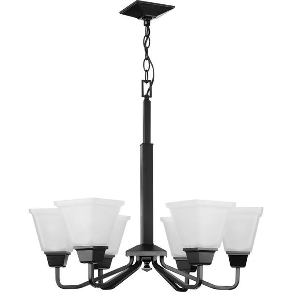 6 Light Matte Black Etched Opal Glass Shade Chandelier Light Fixture