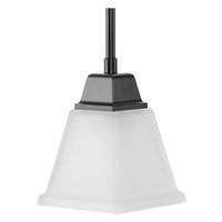 Progress Lighting 1 Light Matte Black Etched Glass Shade Mini Pendant Light Fixture