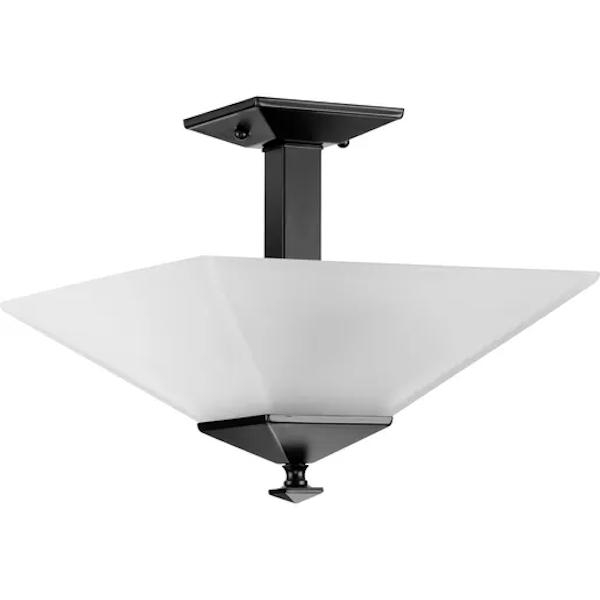 2 Light 120 volt Matte Black Etched Opal Glass Semi-Flush Light Fixture