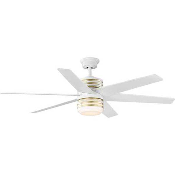 56" White 6 Cherry/White Reversible Blade Indoor Remote Control LED Ceiling Fan