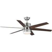 Progress Lighting 56" Brushed Nickel 6 Walnut/Silver Reversible Blade Indoor Remote Control LED Ceiling Fan