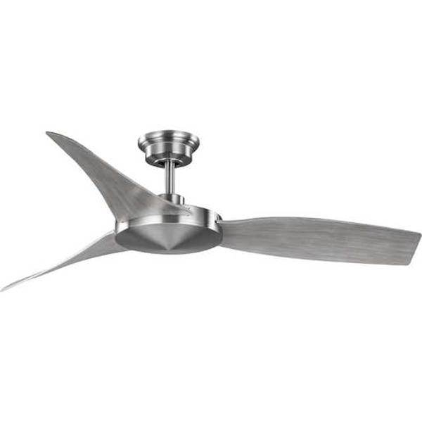 54" Brushed Nickel 3 Grey Weathered Wood Blade Remote Control Indoor/Outdoor Ceiling Fan