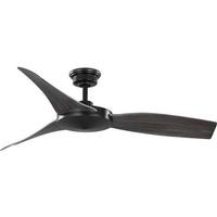 Progress Lighting 54" Matte Black 3 Antique Black Blade Remote Control Indoor/Outdoor Ceiling Fan