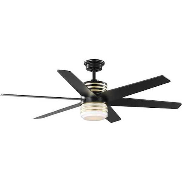56" Matte Black 6 Chestnut/Matte Reversible Blade Indoor Remote Control LED Ceiling Fan