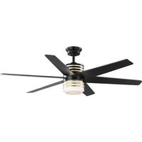 Progress Lighting 56" Matte Black 6 Chestnut/Matte Reversible Blade Indoor Remote Control LED Ceiling Fan